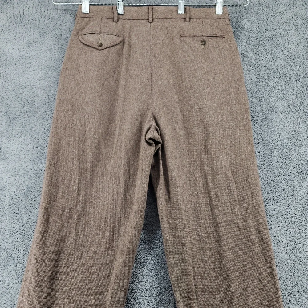 Polo Ralph Lauren Pants Men 34x32 Brown Micro Herringbone Pleated Cuffed Vintage